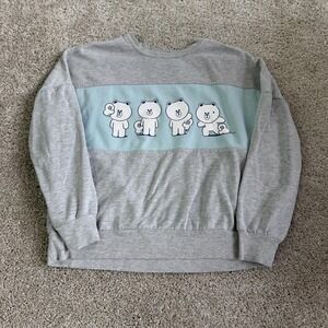 LINE FRIENDS Sweatshirt Womens Medium Gray Fleece Pullover Bear Graphic Kawaii